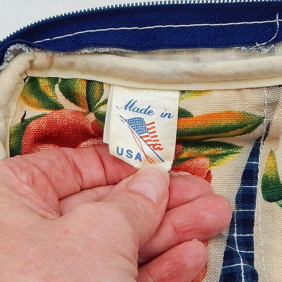 Garden Decorated Bible Cover Carrier Fabric Zippered Blue Checked Floral Handled - Picture 8 of 13